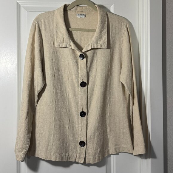 Habitat Women's Tencel Cotton Mother of Pearl Button Ivory Top Jacket Artsy Med - Picture 13 of 16